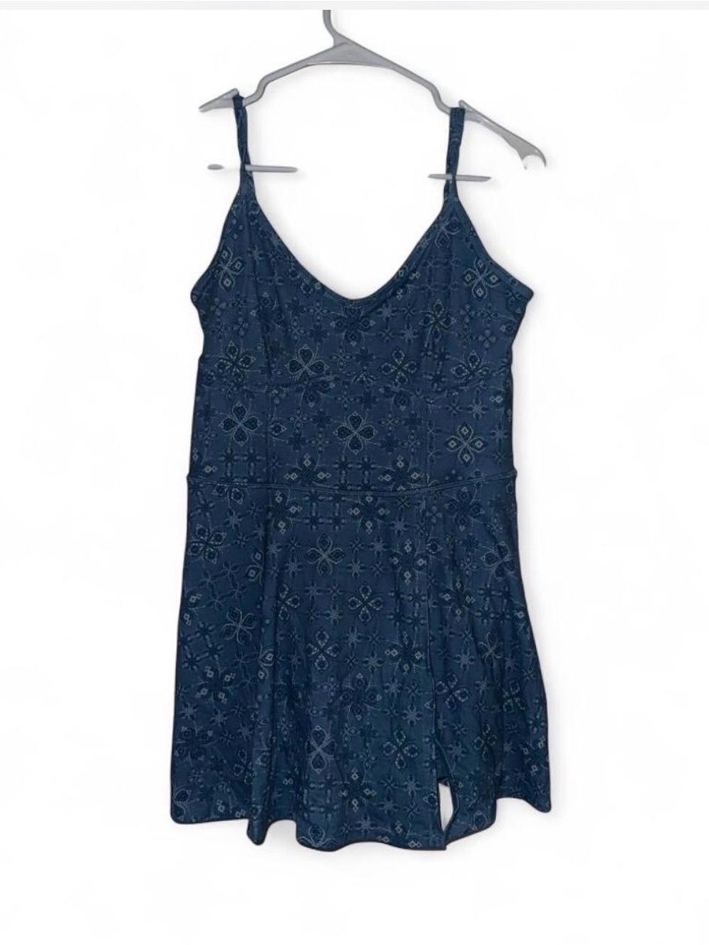 JoyLab Dark Navy Patterned Spaghetti-Strap Mini Dress